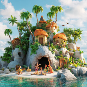 Create an image showing the Flintstones family enjoying leisure...