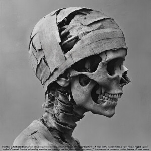 "Surreal and bizarre black and white portrait titled 'The Inner...