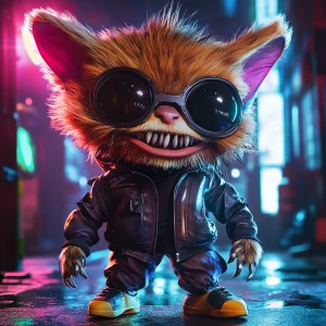 Stylized character portrait of a mischievous designer toy creat...