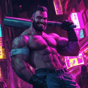 White muscular thin man with beard, big chin, smile and cheekbon...