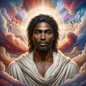Produce a realistic image of an African-American Jesus in the fo...