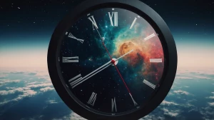 A peaceful Japanese zen aesthetic clock in space, minimalist com...