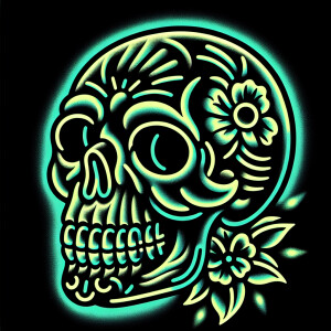 Glow in the dark skull in an old school tattoo style
