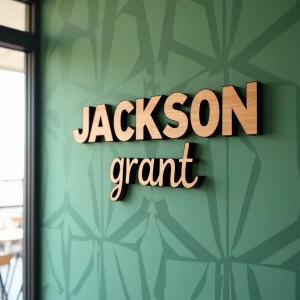 Create a detailed image of a custom wooden name sign mounted on...