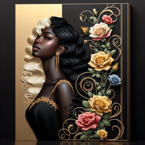 Create a vertical 3-D portrait of a light-skinned African-Americ...