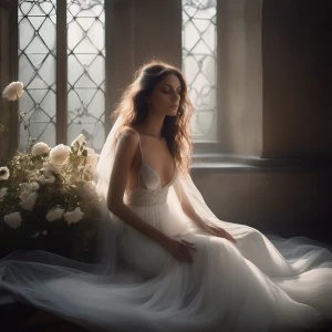 “An ethereal morning scene where (fit tall supple well endowed I...