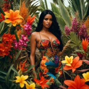 A striking woman with lustrous black hair and an hourglass figur...