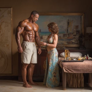 Hyperrealism digital painting, a muscular Russian man in his bea...