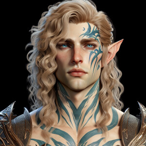 A tall elven man with a soft and angelic but masculine face, elf...