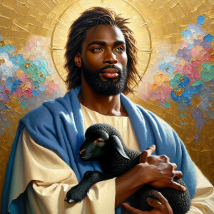 Oil painting of an African-American man resembling Jesus Christ,...
