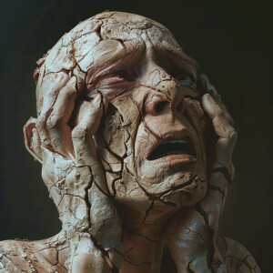 A person with dry, wrinkly skin is depicted in super high resolu...