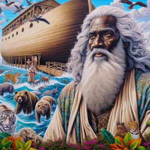 A close-up and detailed wall painting focusing on Noah, depicted...