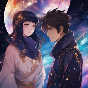 a man and a woman in the galaxy