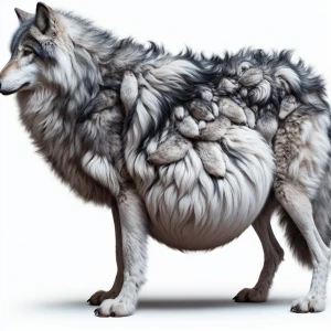 A very furry wolf and make it heavily pregnant