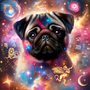 A pug made from Cosmic elements with an adorable face zodiac bac...