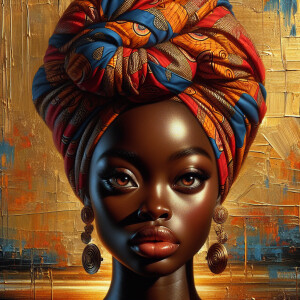 A high-resolution digital painting captures an African woman rad...