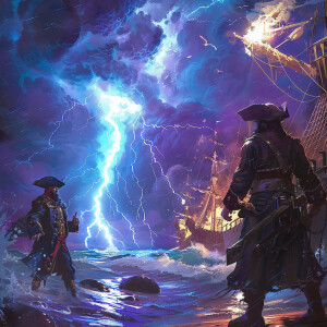 A powerful wizard unleashing a dazzling lightning spell upon a d...