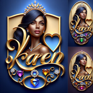 VCraft a 3-D image showcasing the name 'KAREN' in a luxurious go...