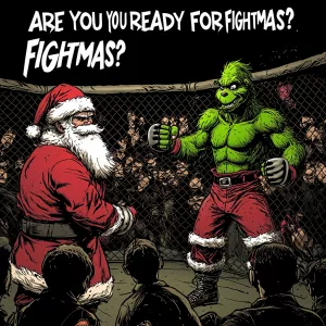Grinch and Santa Claus are fighting in the octagon. They are sta...