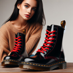 Hot girl with black doc martins  with red lace