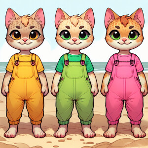 Generate an image depicting three anthropomorphic white kittens...