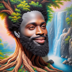 A hyper-realistic 3-D oil painting depicting a tree integrated w...