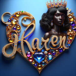 VCraft a 3-D image showcasing the name 'KAREN' in a luxurious go...