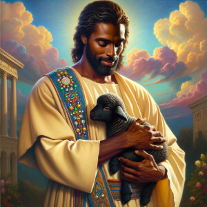 Oil painting of an African-American man resembling Jesus Christ,...