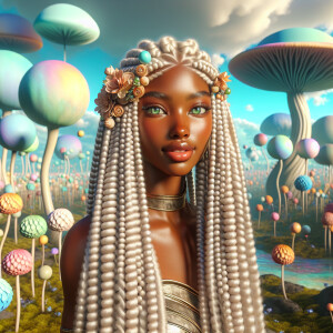 Create a vivid 3D image of a stunning African American woman wit...