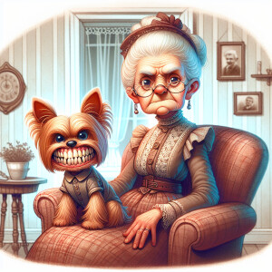 Comical Whimsical old lady with a sullen look sitting in her li...