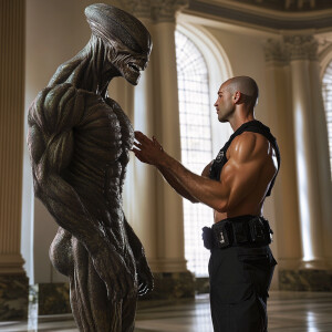 Lifesize digital photography portrait of young fit muscled age 2...