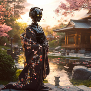 A Star Wars battle droid is elegantly dressed as a traditional g...