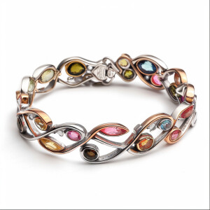 Elegant sterling silver bracelet featuring a delightful combinat...