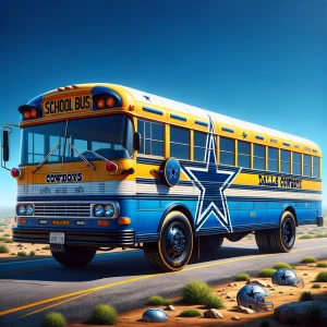 Dallas Cowboys School Bus Blue Paint Job Park On The Road