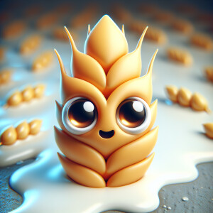 cute cartoon wheat, ear of wheat with big cute eyes eyes in 3d s...