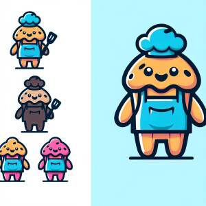 a big happy blob or plain character with a muffin on its head an...