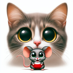 Create a realistic looking cat who has mickey mouse in its mouth