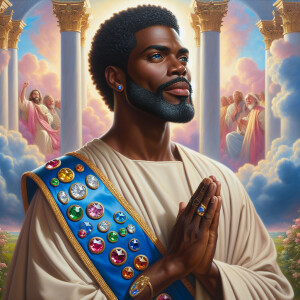 Oil painting of an African-American man resembling Jesus Christ,...