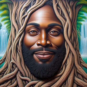 A hyper-realistic 3-D oil painting depicting a tree integrated w...