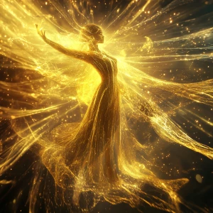 A shimmering apparition of a celestial goddess, her ethereal for...