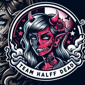 Create a logo for a  brand named "Team Half Dead " that features...
