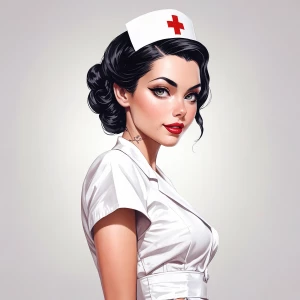 A stunning 30 year-old female pin-up, wearing a nurses uniform,...