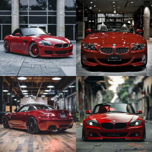 Describe the BMW Z4 E86 2007 model in candy red color