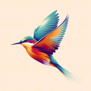 A bird in mid-flight, with a light, solid-colored background tha...