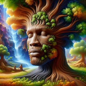 Create a hyper-realistic 3-D oil painting of a tree integrated w...