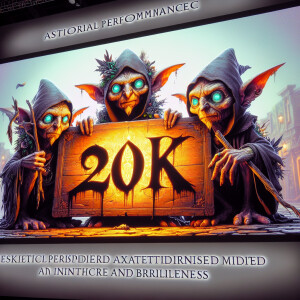 Gothic Goblins holding a sign saying "20k" grafitti style paint,...