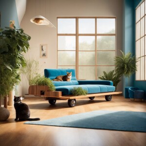 Create an image of a contemporary, inviting living room with pol...