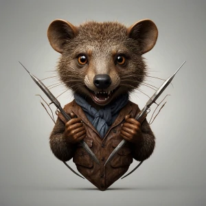 A highly detailed logo of an anthropomorphic mongoose with a wil...