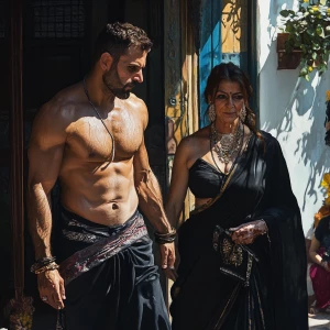 Hyperrealism fantasy photo , a muscular, sweaty criminal man wal...