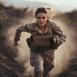 A female soldier running